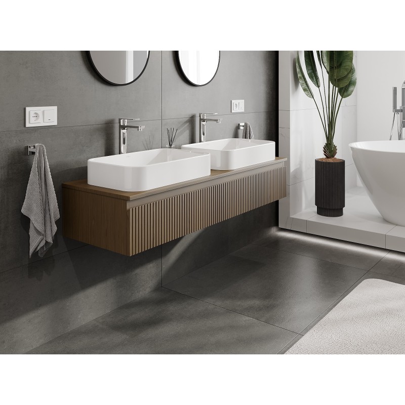 Mexen Rivel szafka łazienkowa podumywalkowa 140 cm z blatem, 1 szuflada, ryflowana , orzech - 91A20-14023-1-BFC86