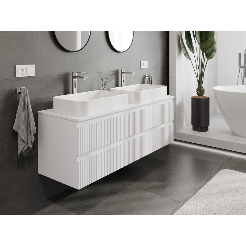 Mexen Rivel szafka łazienkowa podumywalkowa 140 cm z blatem, 2 szuflady, ryflowana , biała mat - 91A20-14047-2-BFFC01