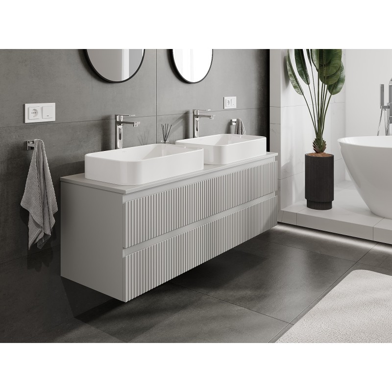 Mexen Rivel szafka łazienkowa podumywalkowa 140 cm z blatem, 2 szuflady, ryflowana , szara mat - 91A20-14047-2-BFFC62