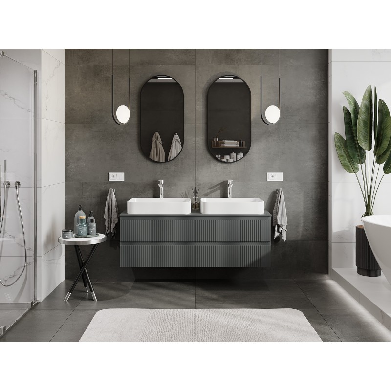 Mexen Rivel szafka łazienkowa podumywalkowa 140 cm z blatem, 2 szuflady, ryflowana , grafit mat - 91A20-14047-2-BFFC66