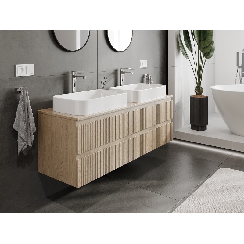 Mexen Rivel szafka łazienkowa podumywalkowa 140 cm z blatem, 2 szuflady, ryflowana , dąb - 91A20-14047-2-BFFC81