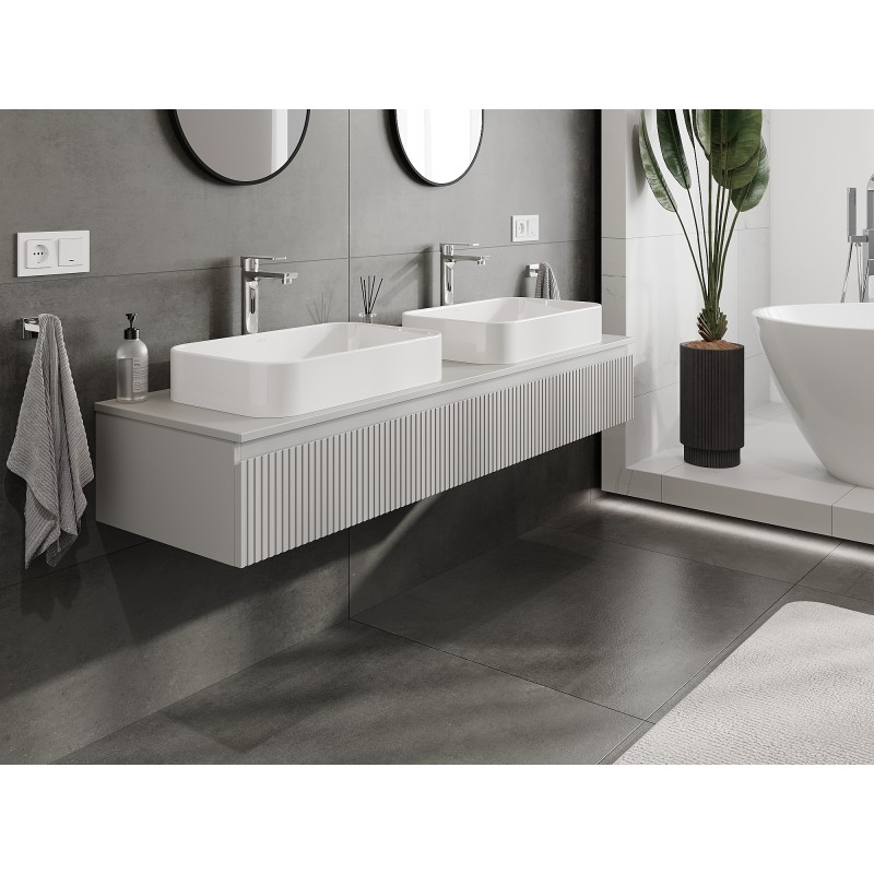 Mexen Rivel szafka łazienkowa podumywalkowa 160 cm z blatem, 1 szuflada, ryflowana , szara mat - 91A20-16023-1-BFC62