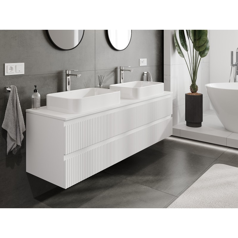 Mexen Rivel szafka łazienkowa podumywalkowa 160 cm z blatem, 2 szuflady, ryflowana , biała mat - 91A20-16047-2-BFFC01