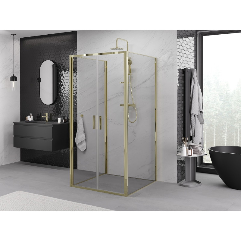 Mexen Exo-B Duo 3S kabina prysznicowa 3-ścienna uchylna 110 x 110 cm, transparent, złota - 814-110-110-50-00-3S