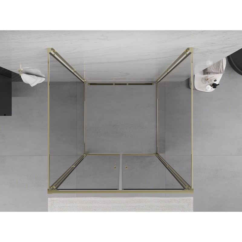 Mexen Exo-B Duo 3S kabina prysznicowa 3-ścienna uchylna 100 x 100 cm, transparent, złota - 814-100-100-50-00-3S