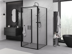Mexen Exo-B Duo 3S kabina prysznicowa 3-ścienna uchylna 90 x 90 cm, transparent, czarna - 814-090-090-70-00-3S