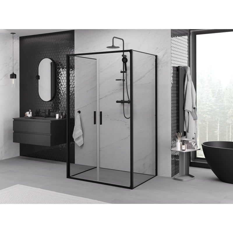 Mexen Exo-3S kabina prysznicowa 3-ścienna uchylna 90 x 75 cm, transparent, czarna - 814-090-075-70-00-3S