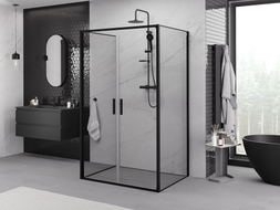 Mexen Exo-B Duo 3S kabina prysznicowa 3-ścienna uchylna 90 x 80 cm, transparent, czarna - 814-090-080-70-00-3S