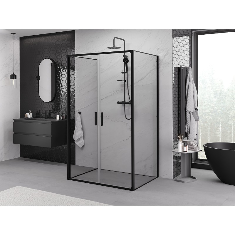 Mexen Exo-3S kabina prysznicowa 3-ścienna uchylna 90 x 120 cm, transparent, czarna - 814-090-120-70-00-3S