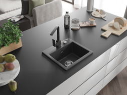 Mexen Milo zlewozmywak granitowy 1-komorowy z baterią kuchenną Rita, czarny nakrapiany - 6505-76-670300-76