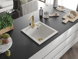 Mexen Vito zlewozmywak granitowy 1-komorowy z baterią kuchenną Rita, biały - 6503-20-670300-50