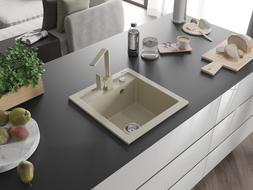 Mexen Vito zlewozmywak granitowy 1-komorowy z baterią kuchenną Rita, beżowy - 6503-69-670300-69