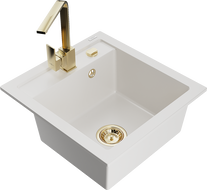 Mexen Vito zlewozmywak granitowy 1-komorowy z baterią kuchenną Rita, biały - 6503-20-670300-50