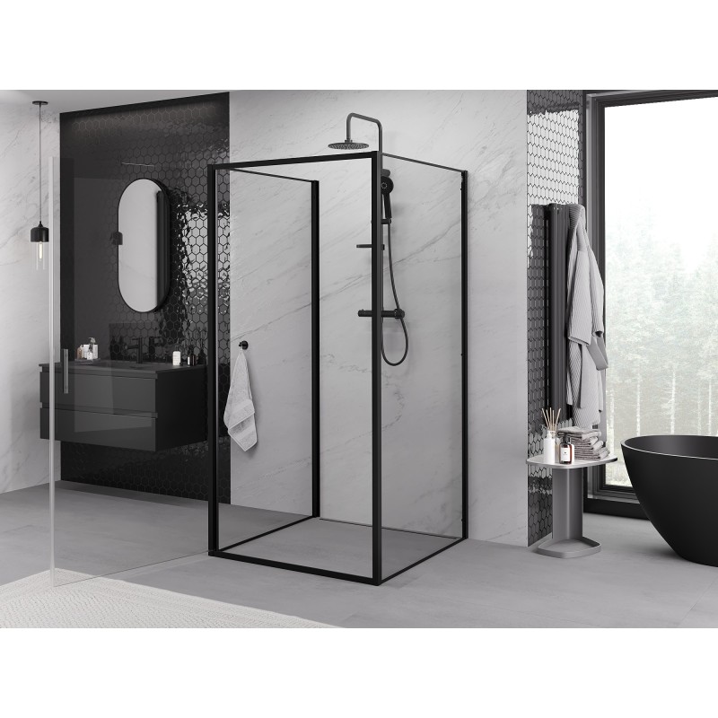 Mexen Exo-3S kabina prysznicowa 3-ścienna uchylna 70 x 70 cm, transparent, czarna - 817-070-070-70-00-3S
