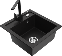 Mexen Vito zlewozmywak granitowy 1-komorowy z baterią kuchenną Rita, czarny - 6503-77-670300-70