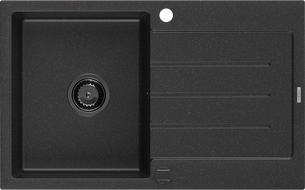 Mexen Bruno zlewozmywak granitowy 1-komorowy z ociekaczem 795 x 495 mm, czarny/srebrny metalik, syfon czarny - 6513791010-73-B