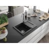 Mexen Enzo zlewozmywak granitowy 1-komorowy z ociekaczem 576 x 465 mm, czarny/srebrny metalik, syfon chrom - 6506571005-73