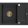 Mexen Enzo zlewozmywak granitowy 1-komorowy z ociekaczem 576 x 465 mm, czarny/srebrny metalik, syfon złoty - 6506571005-73-G