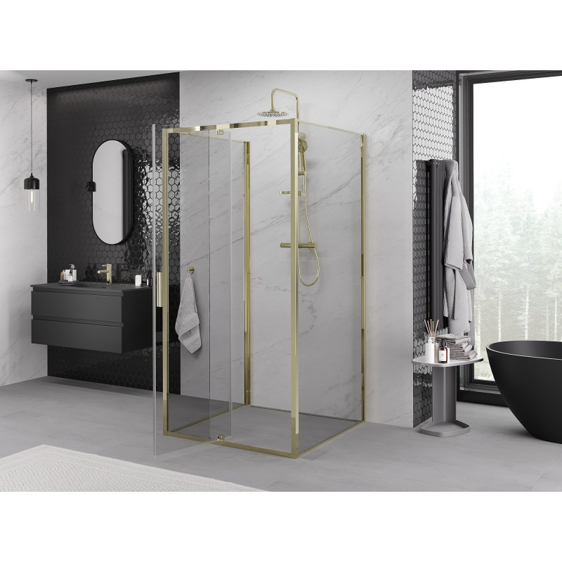 Mexen Exo-3S kabina prysznicowa 3-ścienna uchylna 95 x 95 cm, transparent, złota - 819-095-095-50-00-3S
