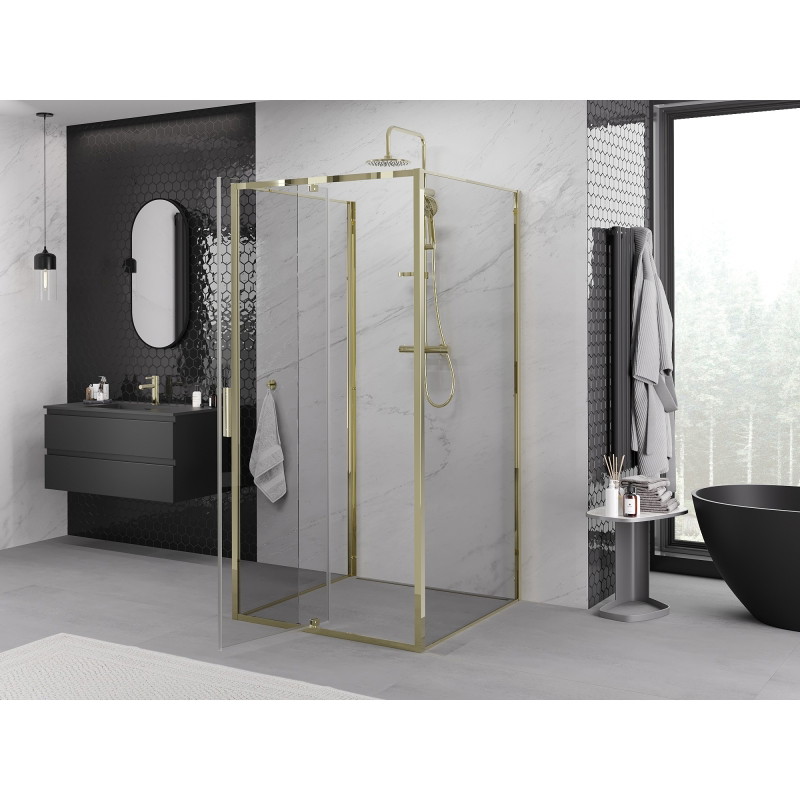 Mexen Exo-R 3S kabina prysznicowa 3-ścienna uchylna 95 x 95 cm, transparent, złota - 819-095-095-50-00-3S