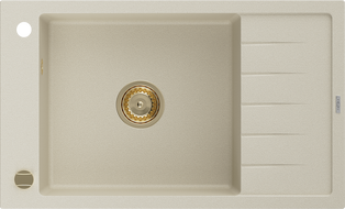 Mexen Elias zlewozmywak granitowy 1-komorowy z ociekaczem 795 x 480 mm, beżowy, syfon złoty - 6511791005-69-G