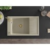 Mexen Elias zlewozmywak granitowy 1-komorowy z ociekaczem 795 x 480 mm, beżowy, syfon złoty - 6511791005-69-G