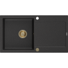 Mexen Leo zlewozmywak granitowy 1-komorowy z ociekaczem 900 x 500 mm, czarny/srebrny metalik, syfon złoty - 6501901010-73-G