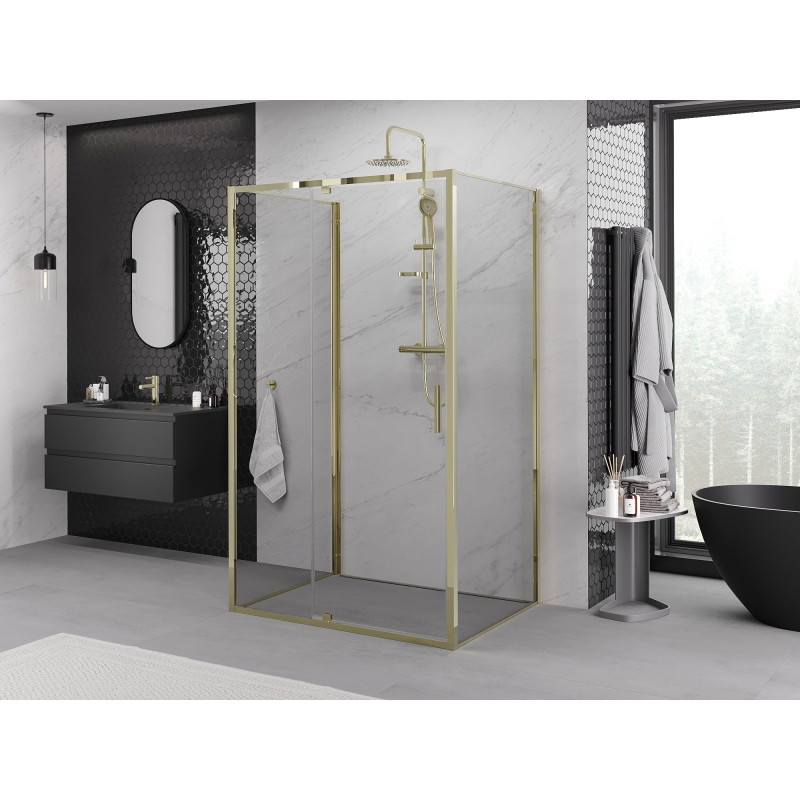 Mexen Exo-R 3S kabina prysznicowa 3-ścienna uchylna 140 x 100 cm, transparent, złota - 819-140-100-50-00-3S