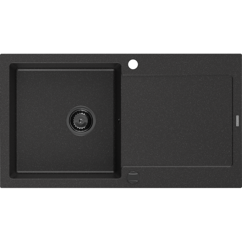 Mexen Leo zlewozmywak granitowy 1-komorowy z ociekaczem 900 x 500 mm, czarny/srebrny metalik, syfon czarny - 6501901010-73-B