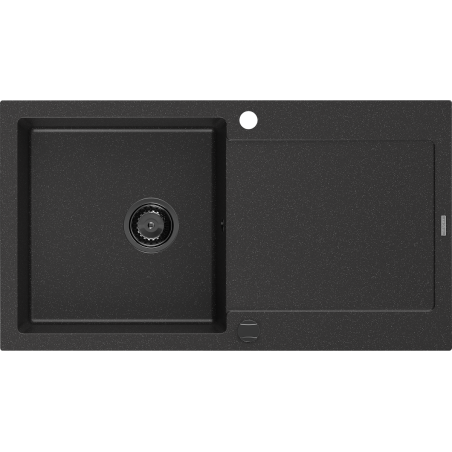 Mexen Leo zlewozmywak granitowy 1-komorowy z ociekaczem 900 x 500 mm, czarny/srebrny metalik, syfon czarny - 6501901010-73-B