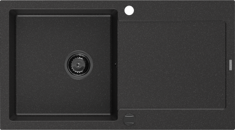 Mexen Leo zlewozmywak granitowy 1-komorowy z ociekaczem 900 x 500 mm, czarny/srebrny metalik, syfon czarny - 6501901010-73-B