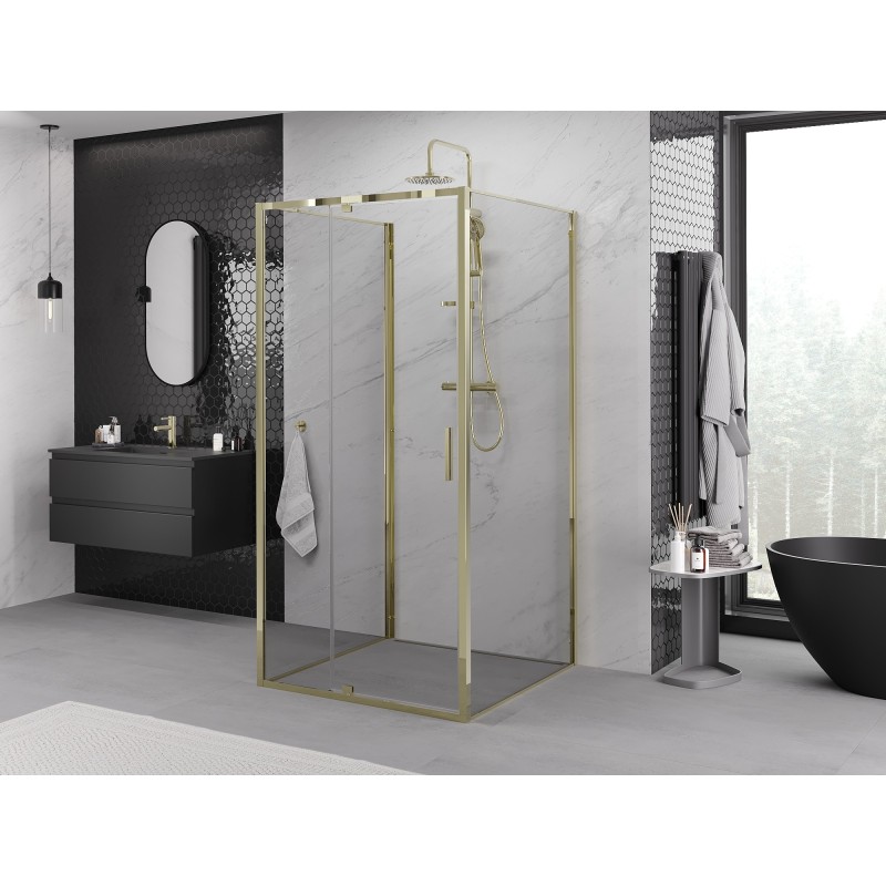 Mexen Exo-3S kabina prysznicowa 3-ścienna uchylna 110 x 110 cm, transparent, złota - 819-110-110-50-00-3S