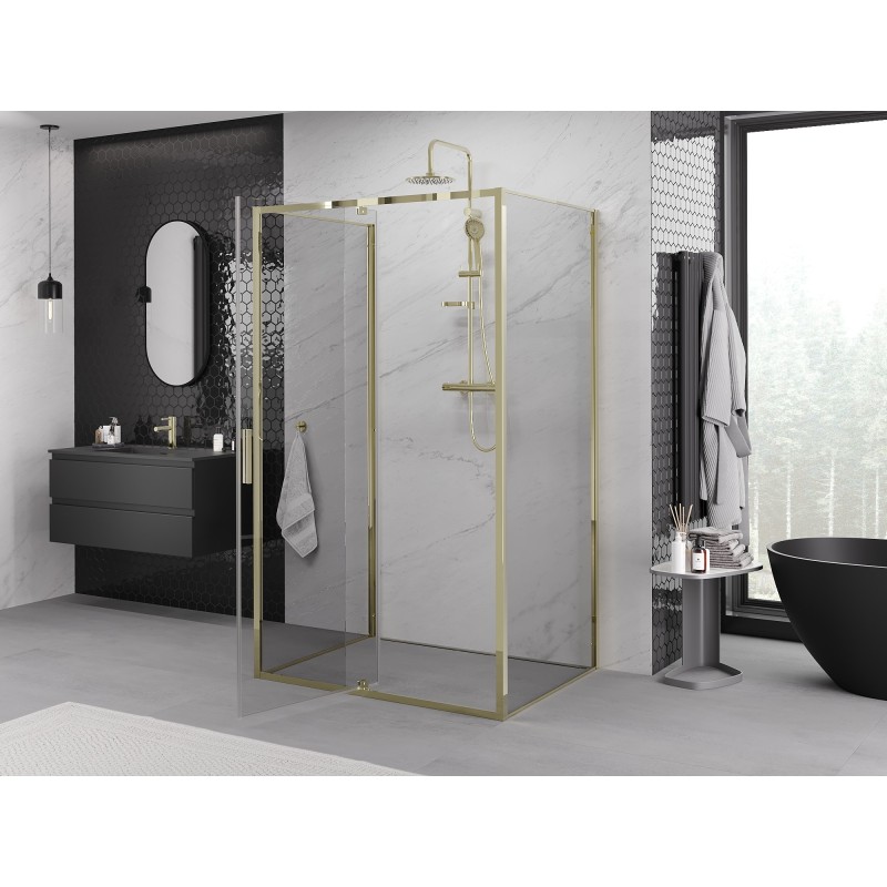 Mexen Exo-3S kabina prysznicowa 3-ścienna uchylna 135 x 110 cm, transparent, złota - 819-135-110-50-00-3S