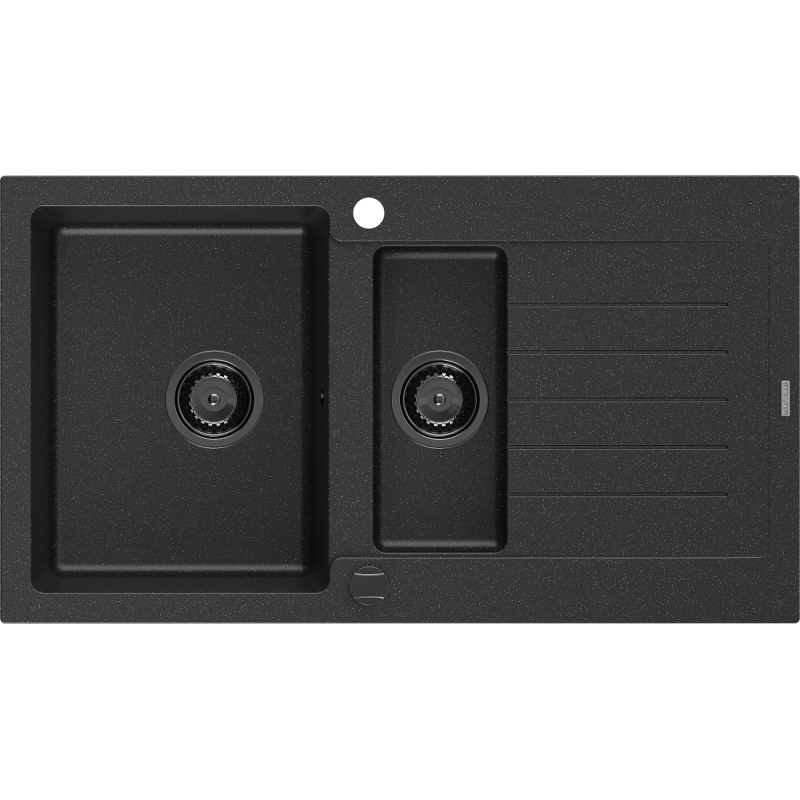 Mexen Matias zlewozmywak granitowy 1,5-komorowy z ociekaczem 900 x 505 mm czarny/srebrny metalik, syfon czarny - 6502901505-73-B