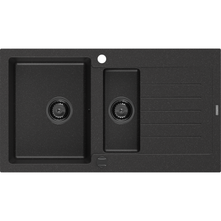 Mexen Matias zlewozmywak granitowy 1,5-komorowy z ociekaczem 900 x 505 mm czarny/srebrny metalik, syfon czarny - 6502901505-73-B