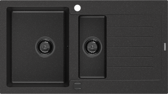 Mexen Matias zlewozmywak granitowy 1,5-komorowy z ociekaczem 900 x 505 mm czarny/srebrny metalik, syfon czarny - 6502901505-73-B