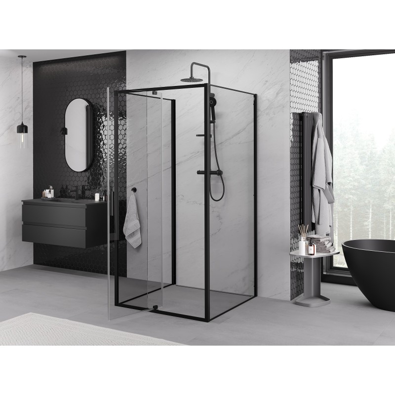 Mexen Exo-3S kabina prysznicowa 3-ścienna uchylna 100 x 100 cm, transparent, czarna - 819-100-100-70-00-3S