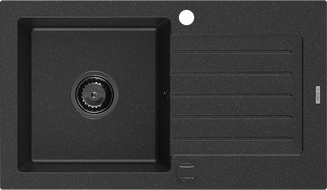 Mexen Pablo zlewozmywak granitowy 1-komorowy z ociekaczem 752 x 436 mm, czarny/srebrny metalik, syfon czarny - 6510751010-73-B