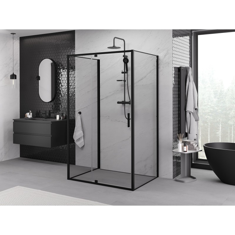 Mexen Exo-3S kabina prysznicowa 3-ścienna uchylna 140 x 80 cm, transparent, czarna - 819-140-080-70-00-3S