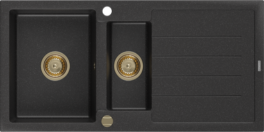 Mexen Andres zlewozmywak granitowy 1,5-komorowy z ociekaczem 1000 x 500 mm czarny/srebrny metalik, syfon złoty - 6515101510-73-G