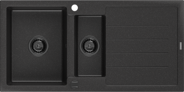 Mexen Andres zlewozmywak granitowy 1,5-komorowy z ociekaczem 1000 x 500 mm czarny/srebrny metalik syfon czarny - 6515101510-73-B