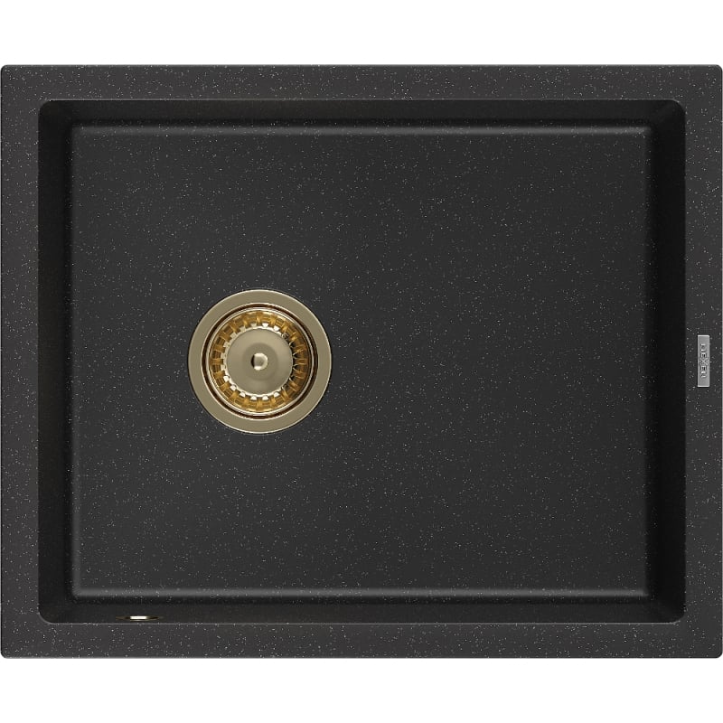 Mexen Pedro zlewozmywak granitowy 1-komorowy 560 x 460 mm, czarny/srebrny metalik, syfon złoty - 6508561000-73-G
