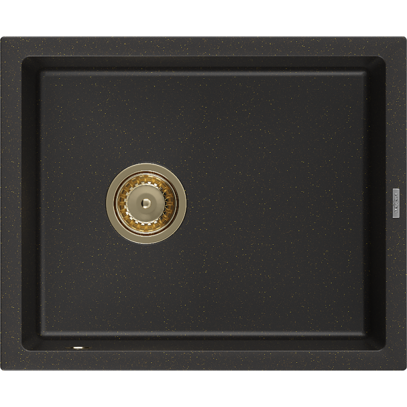 Mexen Pedro zlewozmywak granitowy 1-komorowy 560 x 460 mm, czarny/złoty metalik, syfon złoty - 6508561000-75-G