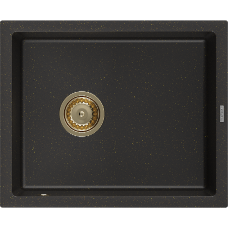 Mexen Pedro zlewozmywak granitowy 1-komorowy 560 x 460 mm, czarny/złoty metalik, syfon złoty - 6508561000-75-G