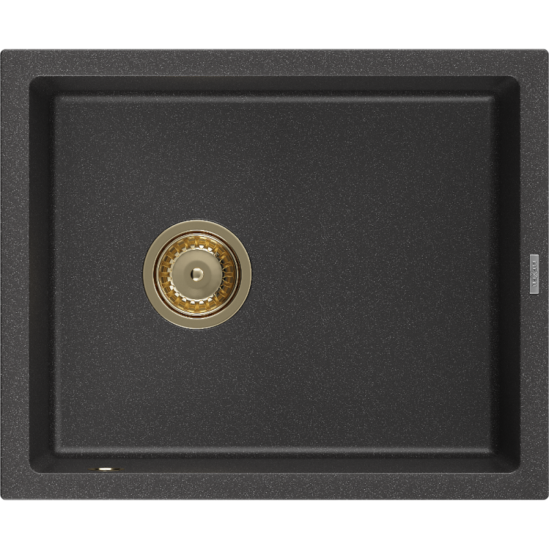 Mexen Pedro zlewozmywak granitowy 1-komorowy 560 x 460 mm, czarny nakrapiany, syfon złoty - 6508561000-76-G