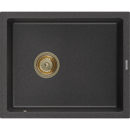 Mexen Pedro zlewozmywak granitowy 1-komorowy 560 x 460 mm, czarny nakrapiany, syfon złoty - 6508561000-76-G
