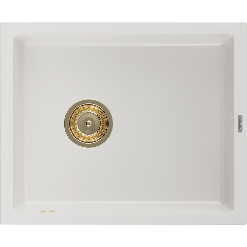 Mexen Pedro zlewozmywak granitowy 1-komorowy 560 x 460 mm, biały, syfon złoty - 6508561000-20-G