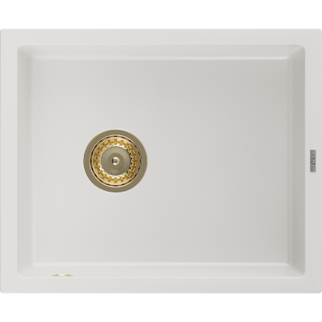 Mexen Pedro zlewozmywak granitowy 1-komorowy 560 x 460 mm, biały, syfon złoty - 6508561000-20-G