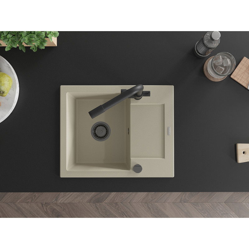 Mexen Enzo zlewozmywak granitowy 1-komorowy z ociekaczem i baterią kuchenną Duero, beżowy - 6506-69-671600-70