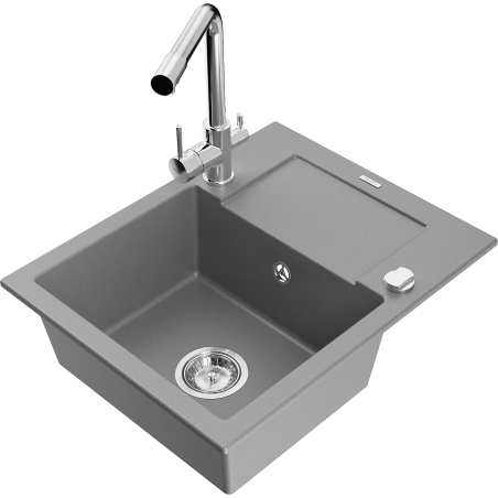 Mexen Enzo zlewozmywak granitowy 1-komorowy z ociekaczem i baterią kuchenną Duero, szary - 6506-71-671600-00